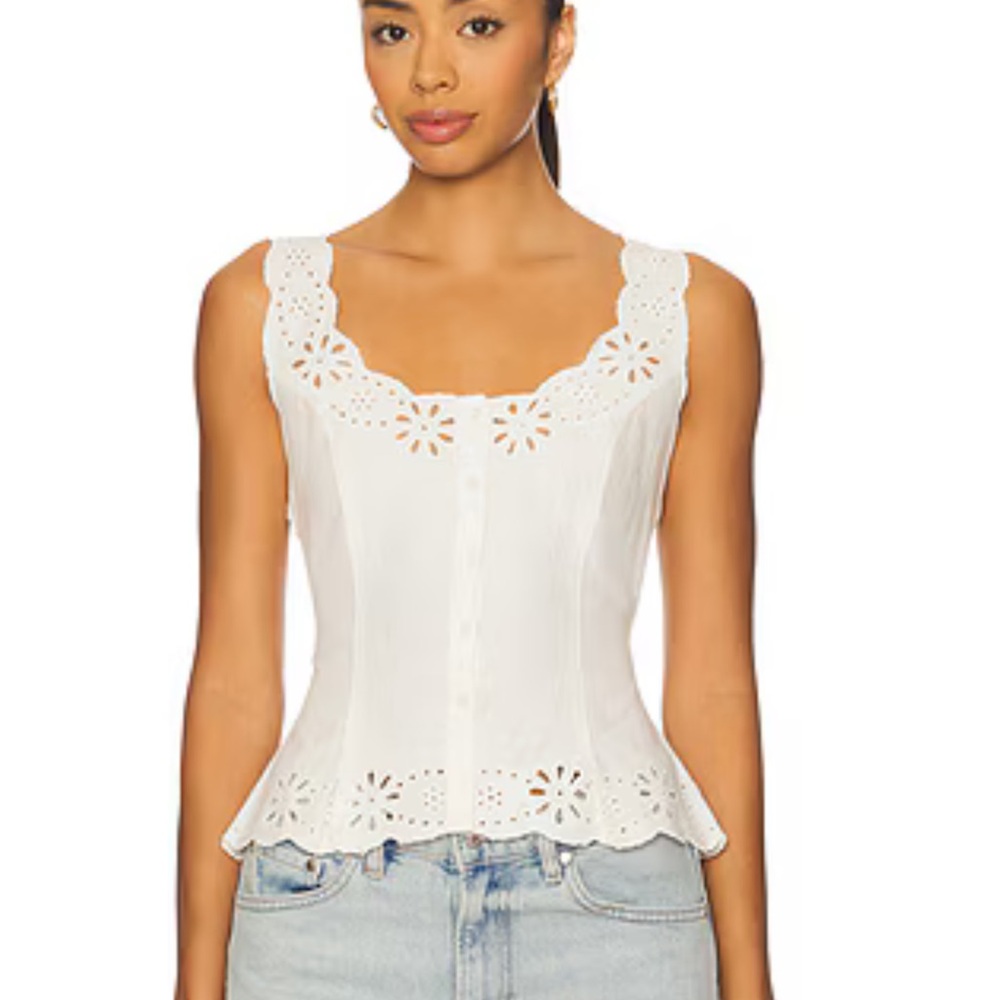 Women's White Eyelet Peplum Tank Top - Josette Top
Tularosa - Picture 1 of 1